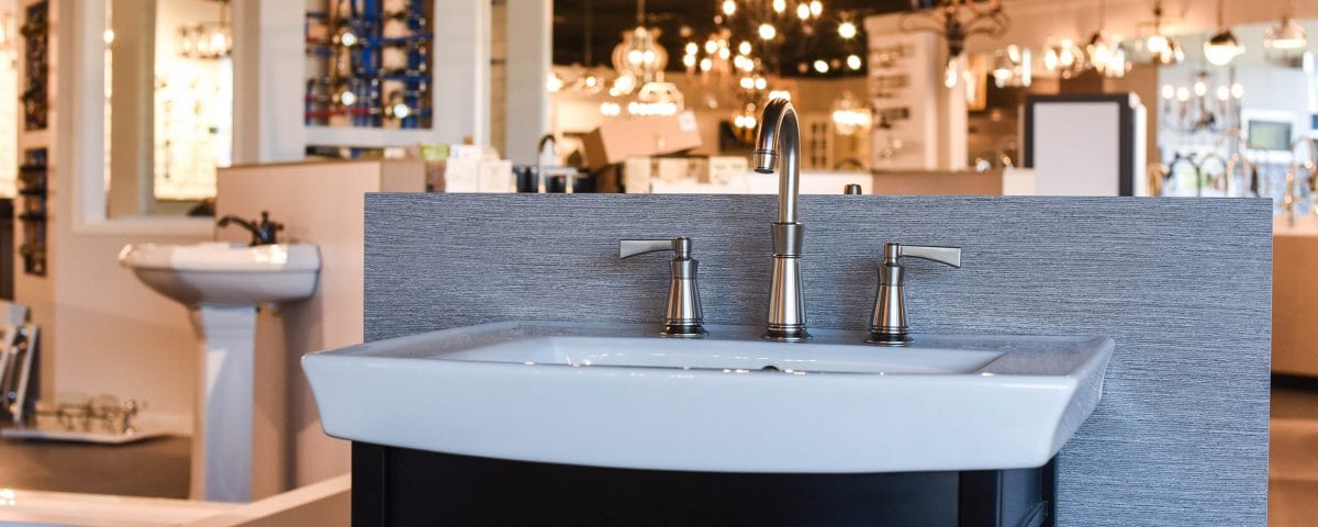 Facets showroom featuring a faucet in a bathroom setting.