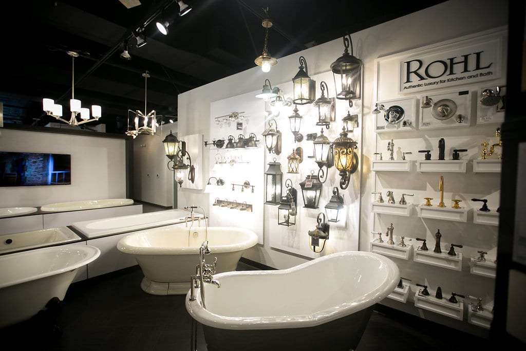 a display of light and plumbing fixture collections